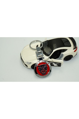 Dk Jaguar Uyumlu Panther Logo Kırmızı Krom Metal Çift Yön Anahtarlık