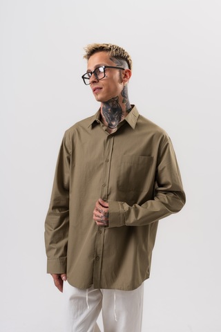 Respire Erkek Poplin Oversize Gömlek Haki