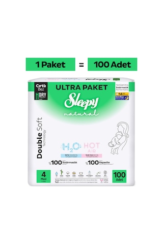 Natural Double Soft Ultra Paket Bebek Bezi 4 Numara Maxi 100 Adet