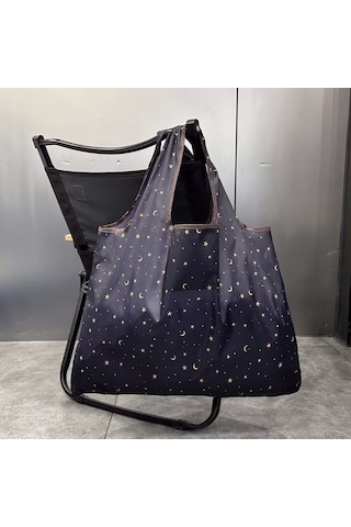 My Balli Store Büyük Boy Alışveriş Ve Pazar Çantası, Dayanıklı Polyester Omuz Tote Çanta Ay Desenli