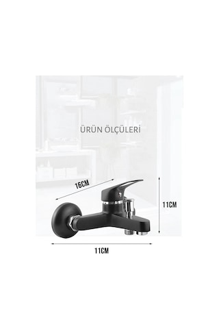 Makedonya Siyah Mix Banyo Duş Bataryası Robot Yağmurlama Duş Seti 2 İn 1 Set Siyah