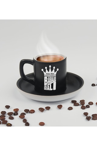 Bk Gift Kişiye Özel İsimli Baba Temalı Siyah Türk Kahvesi Fincanı&metal Kalem&çakmak&kartlık Cüzdan Hediye Seti, Sevgiliye Hediye-3, Babaya Hediye, Ba