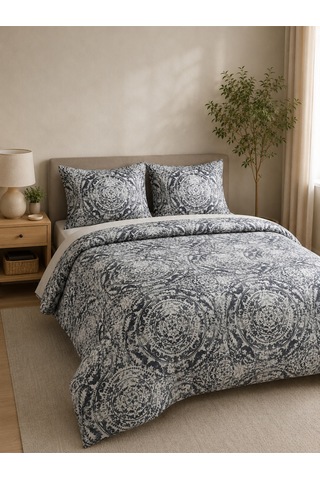 Çift Kişilik Nevresim Takımı %100 Pamuk 200x220 Lastikli Çarşaflı 160x200 Gri