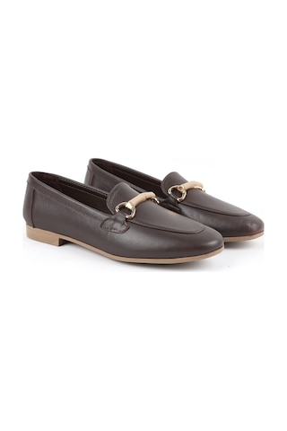 Libero L081.24217 Metal Toka Detaylı Düz Taban Kadın Loafer Ayakkabı Kahve