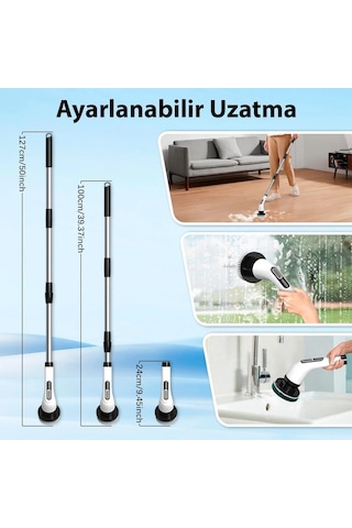 9'u 1 Arada Çok Amaçlı Kablosuz Şarjlı Temizlik Fırçası Ip67 Yıkanabilir Başlık