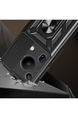 Nourthkiingdom Huawei Pura 70 Ultra Kılıf Magnetik Standlı Kamera Korumalı Nrtk Sürgülü Vega Kapak - Mavi Mavi