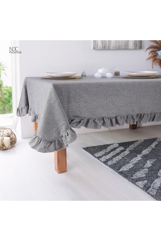 Dnc Home Tekstil Gri Antrasit Keten Fırfırlı Masa Örtüsü Gri Antrasit