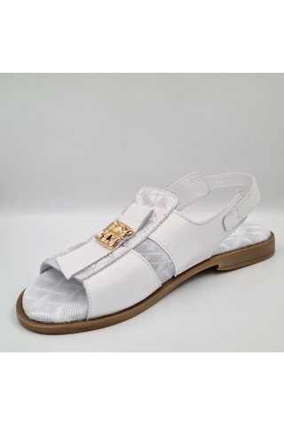 Mammamia D26ys-2780 Beyaz Hakiki Deri Kadın Günlük Sandalet Beyaz