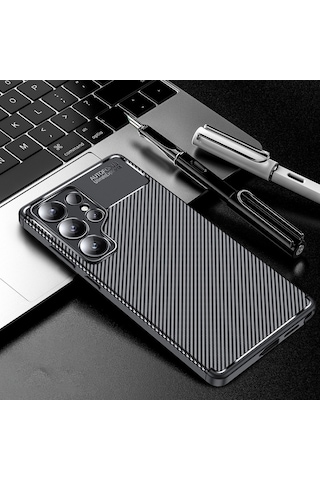Samsung Galaxy S25 Ultra Uyumlu Kılıf Karbon Tasarım Kamera Korumalı Silikon Telefon Kılıfı Kapak