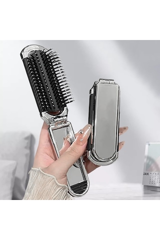 1 Paket Katlanabilir Kompakt Saç Fırçası Aynalı - Seyahat Dostu Cep Boy Masaj Tarağı Saç Şekillendirme Ve Spor Salonu Kullanımı İçin