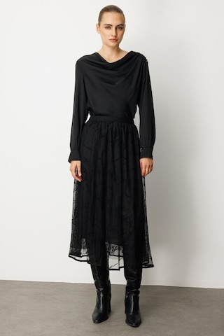 Ekol Kadın Kadife Desenli Tül Etek 2401 Siyah Siyah