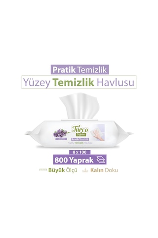 Baby Turco Doğadan Pratik Yüzey Temizlik Havlusu Lavanta 8 x 100 (800 Yaprak)