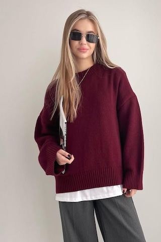 Madmext Bordo Bisiklet Yaka Oversize Triko Kazak Mg1972 Bordo
