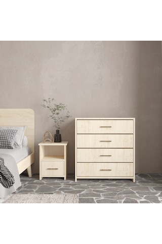Renazzo Soft Wood 4 Çekmeceli Masif Ahşap Şifonyer Vernik Çam