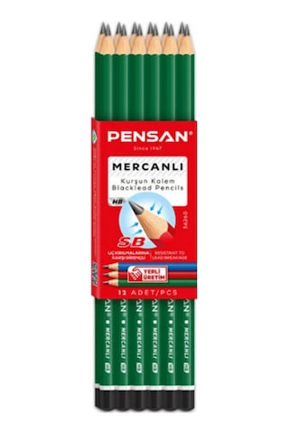 Hb Köşeli Mercanlı Kurşun Kalem 1 Adet Yeşil