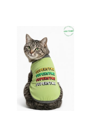 Yeşil Superstar Yazılı Kedi Ve Köpek Kıyafeti Tişörtü Elbisesi Large/l/beden 3