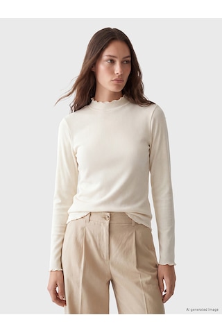 Lcw Modest Ekru Dik Yaka Kadın Fitilli Body