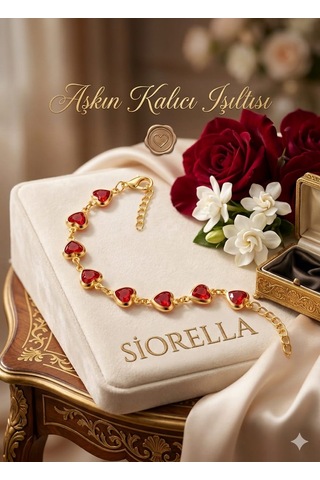Kırmızı Kalpli Bileklik Altın - Kırmızı