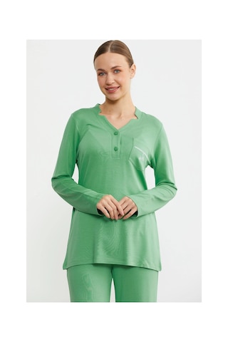 Angbutik Sementa 76438 Yarım Düğmeli Cep Detaylı Pijama Takım Yeşil