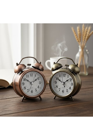 Twin Bell Alarm Clock Bgc-7 Yuvarlak Masa Çalar Saat Çap: 8.cm Pilli Işıklı Metal Kasa Eskitme Diğer