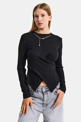 Itsbasic Kadın Siyah Renk W5 Asimetrik Kesim Kolye Aksesuarlı Özel Tasarım Body