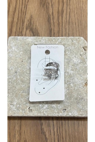 Üç Sıra Taşlı Silver Kıkırdak Küpe Çok Renkli