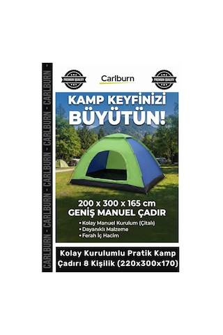 Özel Üretim Su Geçirmez Geniş Outdoor Kolay Kurulumlu Pratik Kamp Çadırı 8 Kişilik 220x300x170 Çok Renkli