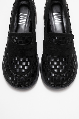 Luvishoes Luvi Shoes Marlon Siyah Örgülü Kadın Kalın Topuklu Loafer Ayakkabı Siyah