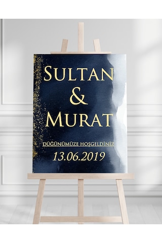 Söz Nişan Düğün İçin 50x70 Karşılama Panosu - Mavi Gökyüzü Desenli Beyaz