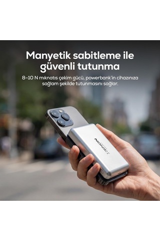 Magsafe Uyumlu Powerbank 10000 Mah 15w Kablosuz 22.5w Kablolu Hızlı Şarj Alüminyum Kasa X6441