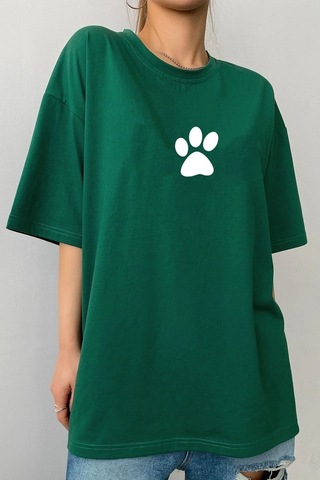 Noıssey Unisex Paw Baskılı T-shirt Yeşil