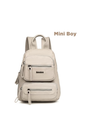 Mini Boy Yıkama Deri Kadın Sırt Çantası 21-k Barcelona 1929 Bej
