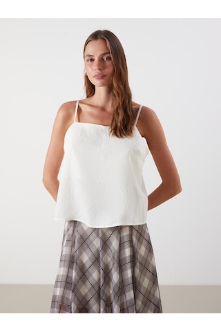 Lcw Vision Bej Kare Yaka İp Askılı Modal Karışımlı Crop Bluz