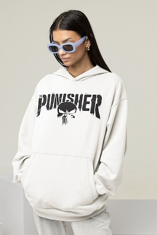 Sevbano Punisher Baskılı Unisex Oversize Hoodie Beyaz