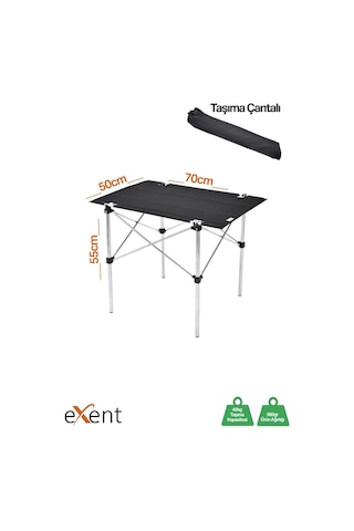 Exent 70x50 Cm Tekstil Kamp Masası, Piknik, Bahçe Balkon Plaj Masası, Katlanır Taşıma Çantalı-siyah Çok Renkli