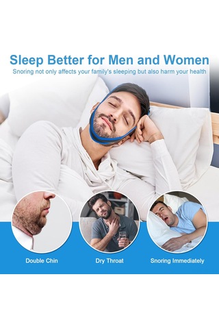 Vkemall Mavi Kenarlı Üçgen Tipi Uyku Çene Kayışı - Fiziksel Yardımcı, Konforlu Malzeme, Kolay Kullanim Ve Ayarlama