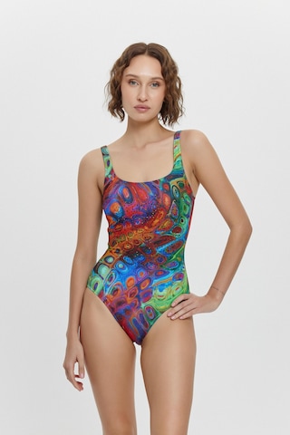 M12034 U Yaka Taş Detaylı Mayo Kırmızı Çok Renkli