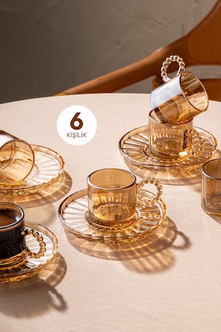 Emsan Muhabbet Amber 6'lı Cam Kahve Fincanı 100 Ml Amber