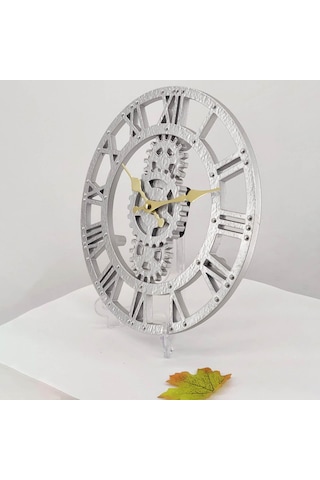 Homyl 12 Inç Dekoratif Kuvars Yuvarlak Saatler Dış Duvar Saati Gümüş