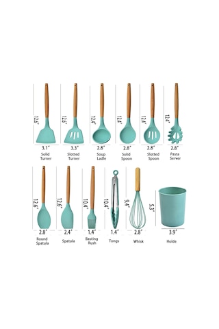 Isıya Dayanıklı Silikon Mutfak Gereçleri, Ergonomik Ahşap Saplı Toksik Olmayan Pişirme Gereçleri, Yapışmaz Tencere, Kaşık Ve Çorba Kepçesi İçin Mükemmel