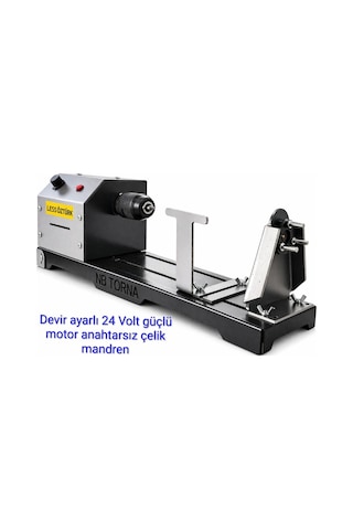 Lefs Öztürk Hobi Torna Makinesi 24 Volt Devir Ayarlı Güçlü Motor Anahtarsız Çelik Mandren