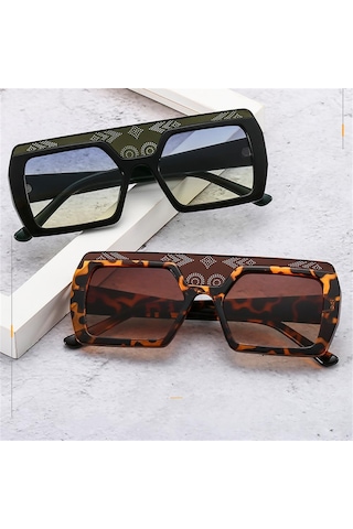 Erkek Büyük ÇerçeveKare Güneş Gözlüğü El Sanatları Desenli Çıkartmalar Dekoratif Gözlükler Siyah