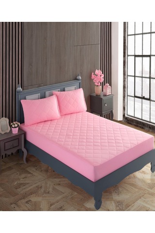 Tek Kişilik Alez Seti %100 Pamuk Kapitone Su Sıvı Geçirmez Yatak Yastık Alezi Yatak Yastık Koruyucu Pembe