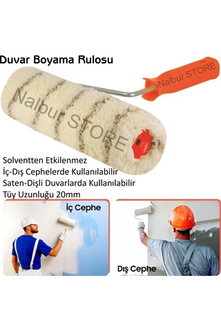 Nalburboya Boyaci Seti-5 Parça-Duvar-Tavan Rulosu+Kestirme Fırça+Kağıt Bant+