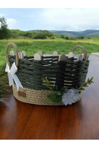 Hasır Sepet Takı Organizer Makyaj Kutusu El Yapımı Komodin Üstü Sepeti Haki