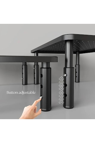 Xuweiwei Siyah Erkonomik Masaüstü Monitör Standı 3 Yükseklik Ayarlı Hava Delikli Kaymaz Fileli Metal Laptop Ve İmac Organizatörü