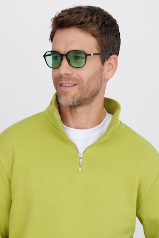 Tudors Unisex Relax Fit Rahat Kesim Pamuklu İçi Polarlı Yarım Fermuarlı Yeşil Dik Yaka Sweatshirt-35166 Yeşil