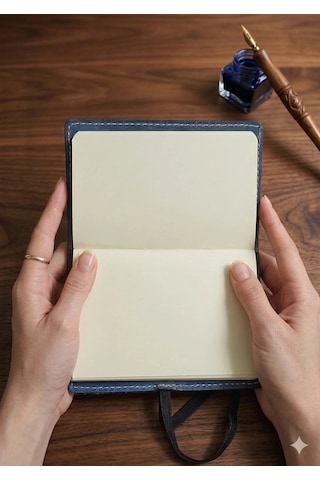 Otohousse Antik Kelebek Figürlü El Yapımı Hakiki Deri Not Defteri - Safir Mavi Lacivert