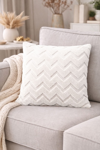 Peluş Dekoratif Kırlent Kılıfı İskandinav Zigzag-balıksırtı 4 Lü Set 42x42 Cm Krem