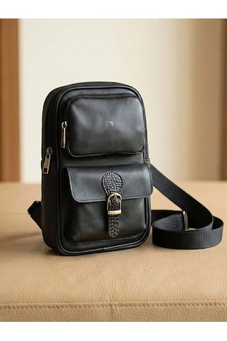 Yedideri Hakiki Deri Sling Bag Şık Ve Minimal Günlük Omuz Çantası Siyah